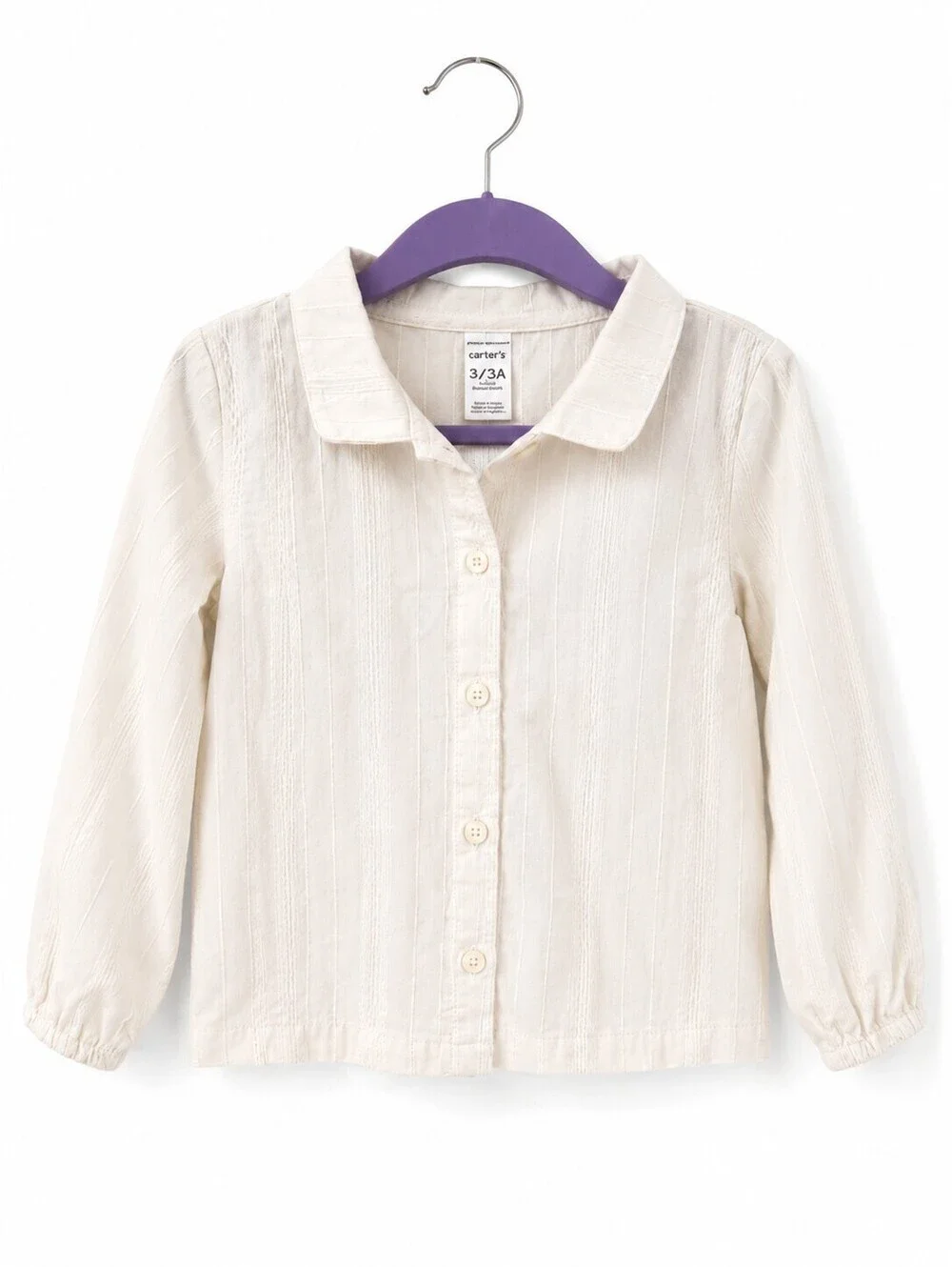 Carter's Girls' Cream Button-Up Long Sleeve Top, Size 3T
